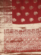 Kalamandir Peacock Print Red Silk Blend Saree | Grocsy