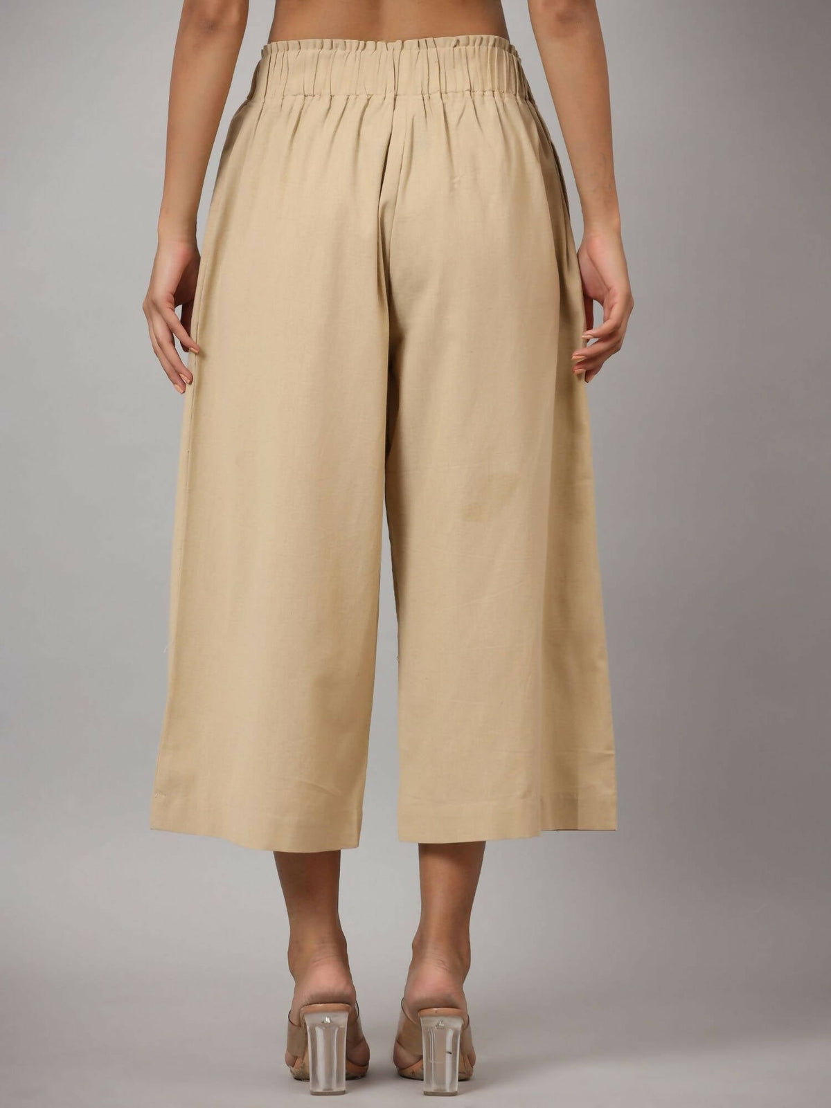 Juniper Women's Beige Cotton Flex Flared Culottes | Grocsy