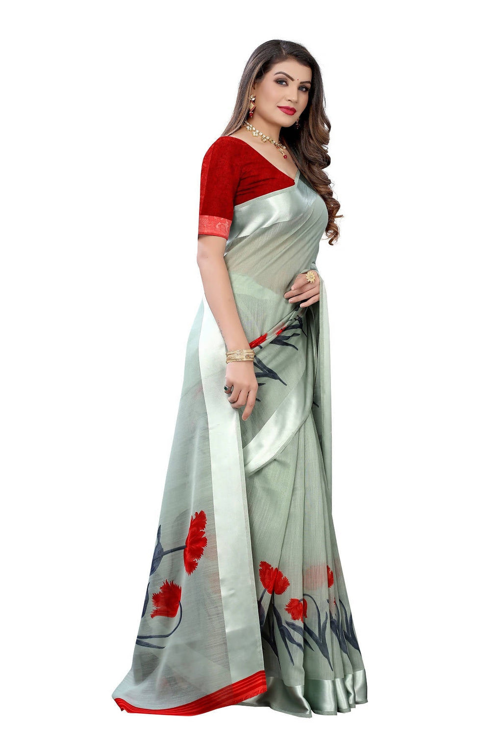 Vamika Sea Green Linen Satin Patta Saree (VANI GREEN) | Grocsy