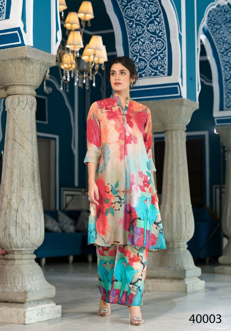 Designer Stylish Light Brown With Sky Pure Muslin Stitched Suit - Apoorva | Grocsy