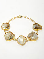 NVR Women's Gold-Polished Handcrafted Mother of Pearl Link Bracelet | Grocsy