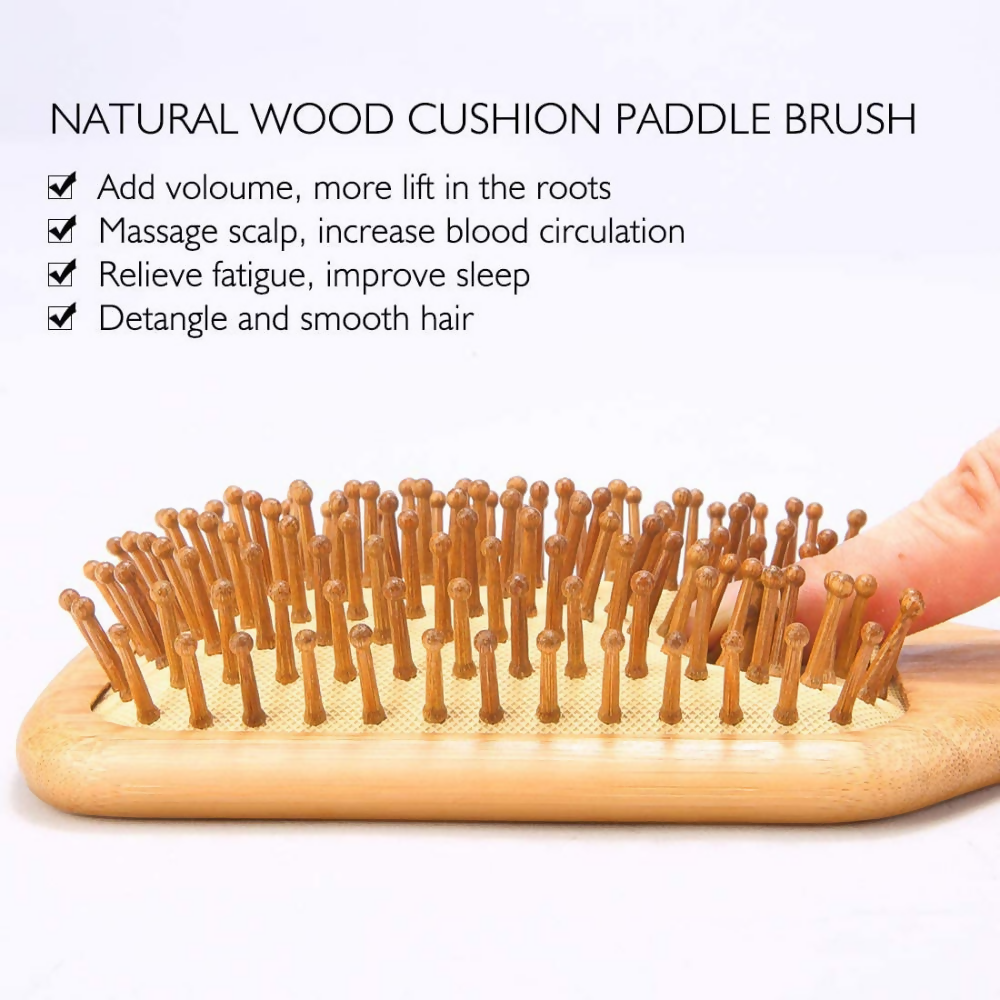 Bronson Professional Wooden Paddle Hair Brush With Bamboo Wood Bristles | Grocsy