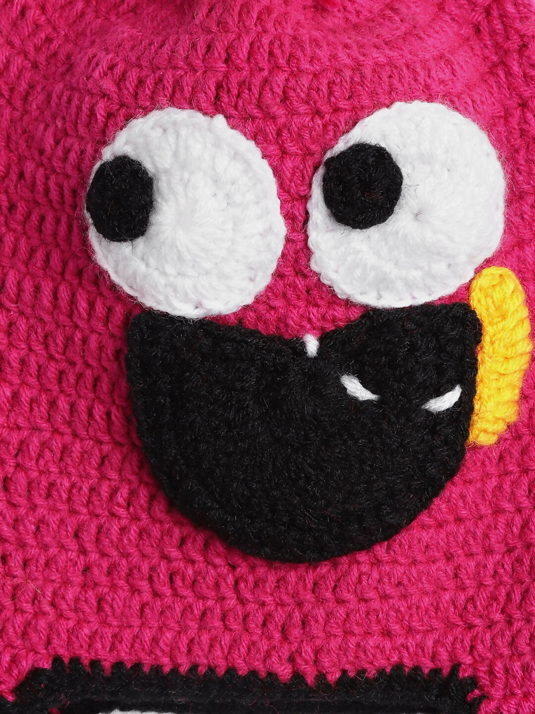 Chutput Kids Woollen Hand Knitted Googly Eye Detail Cap - Magenta | Grocsy
