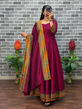 Teeya Creation New Trendy Stylish Wine Solid Anarkali Kurta with Traditional Golden Border Dupatta Set | Grocsy