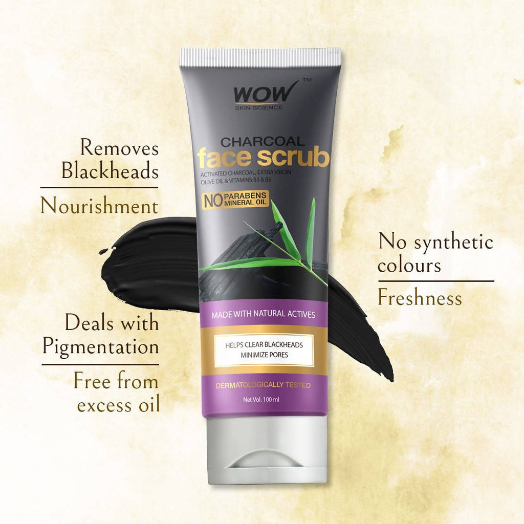Wow Skin Science Charcoal & Hyaluronic Acid Detox Face Scrub | Grocsy