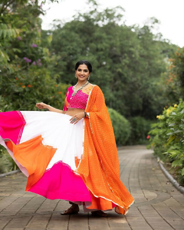 Yash Enterprise Orange Rayon Cotton Embroidery Semi Stitched Navratri Top Chaniya Choli | Grocsy