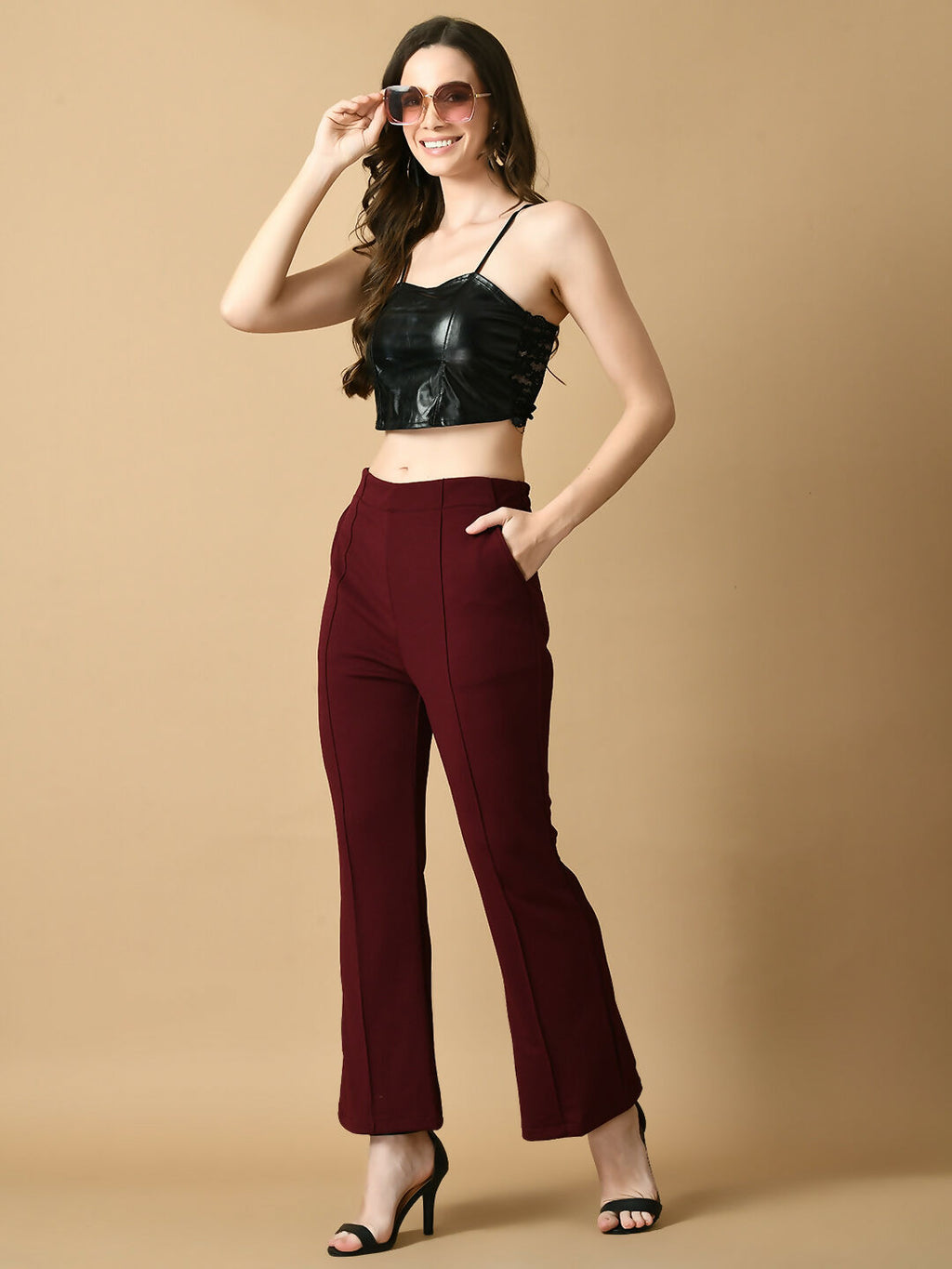 Myshka Women's Magenta Flared Party Trouser | Grocsy