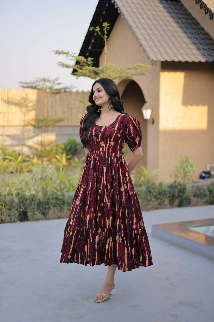 Teeya Creation Womens New Trendy Summer War Printed Cotton Gown Set-Multicolor | Grocsy