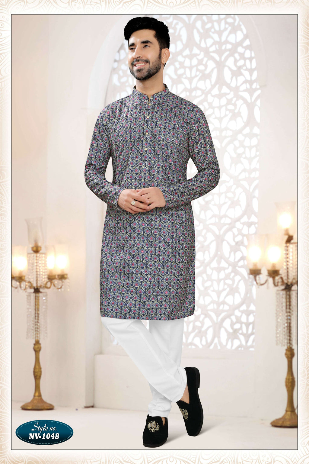 Joban Fashion Men's Blue Straight Rayon Thread And Sequence Embroidery All Over Kurta Set | Grocsy
