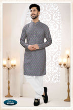 Joban Fashion Men's Blue Straight Rayon Thread And Sequence Embroidery All Over Kurta Set | Grocsy
