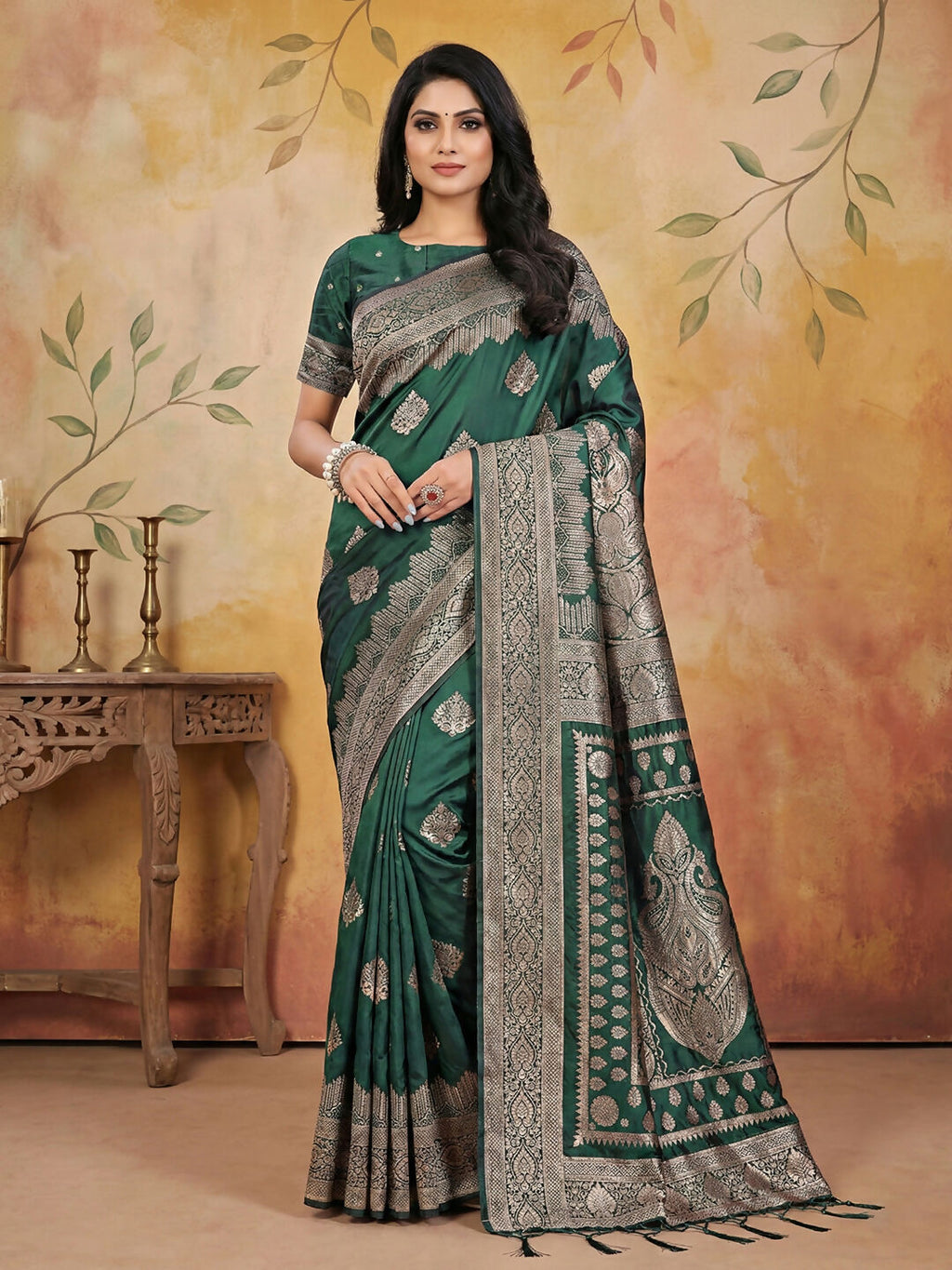 Shree Shyam Fashion Green Silk Blend Saree | Grocsy