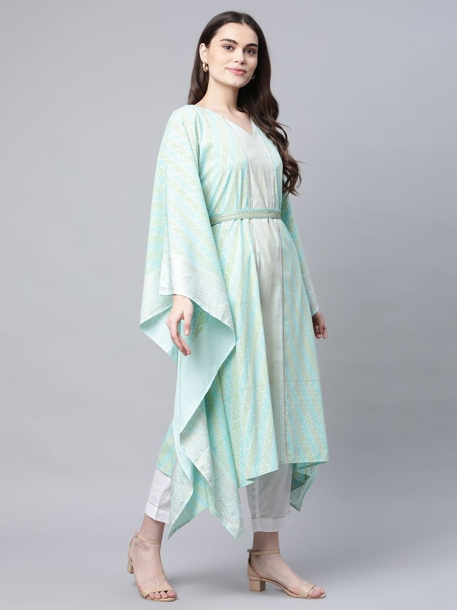 Ahalyaa Women Sea Green Crepe Printed Kaftan Kurta | Grocsy