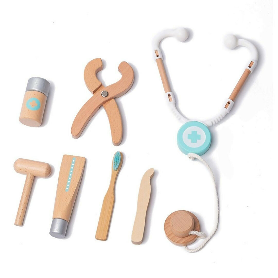 Nesta Toys Wooden Doctor Set for Kids, Pretend Play 18 Pcs Dentist Medical Kit for Kids (3-8 Years) | Grocsy