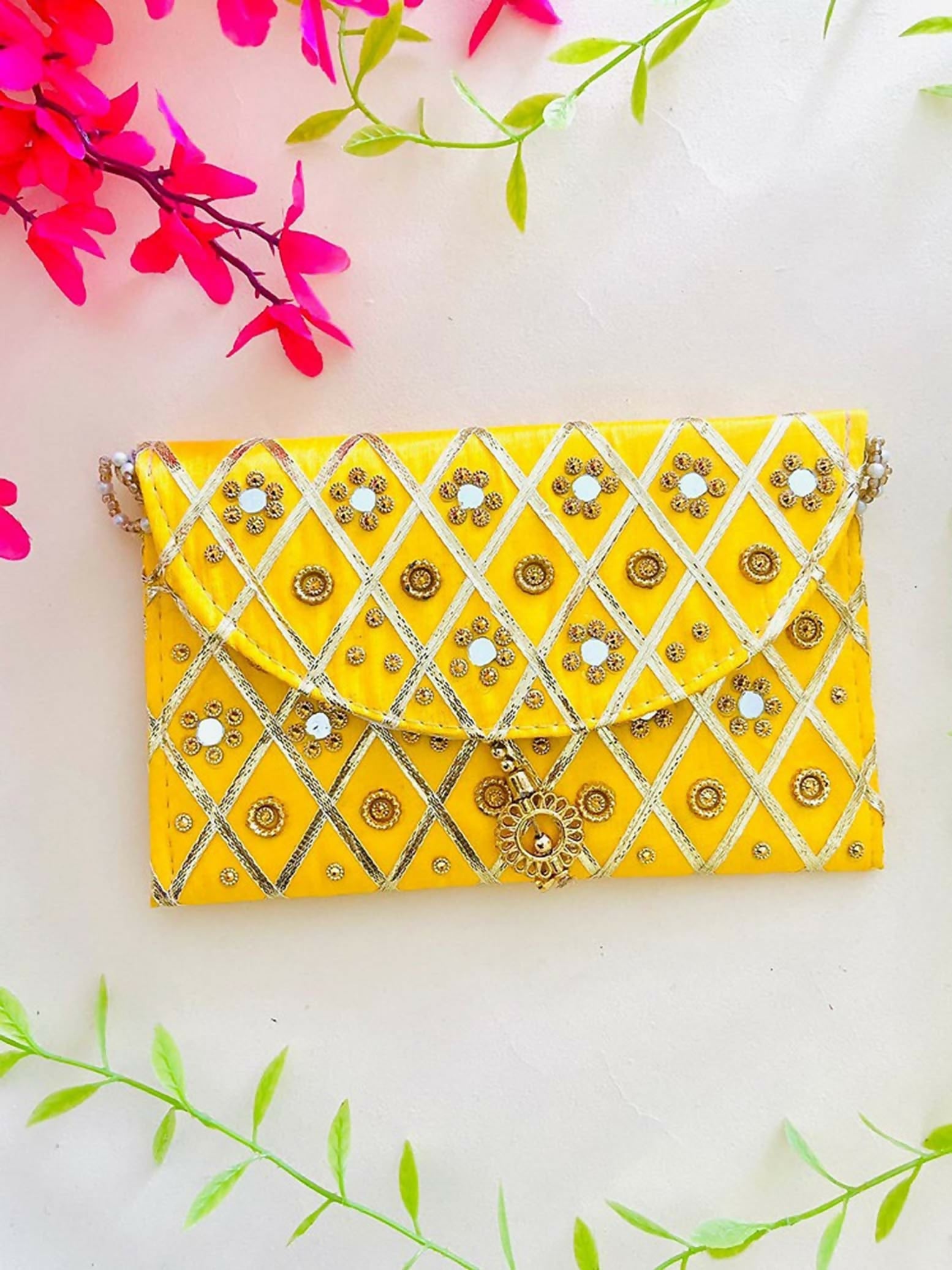 Joban Fashion Clutch Bag With Magnetic Lock - Yellow | Grocsy
