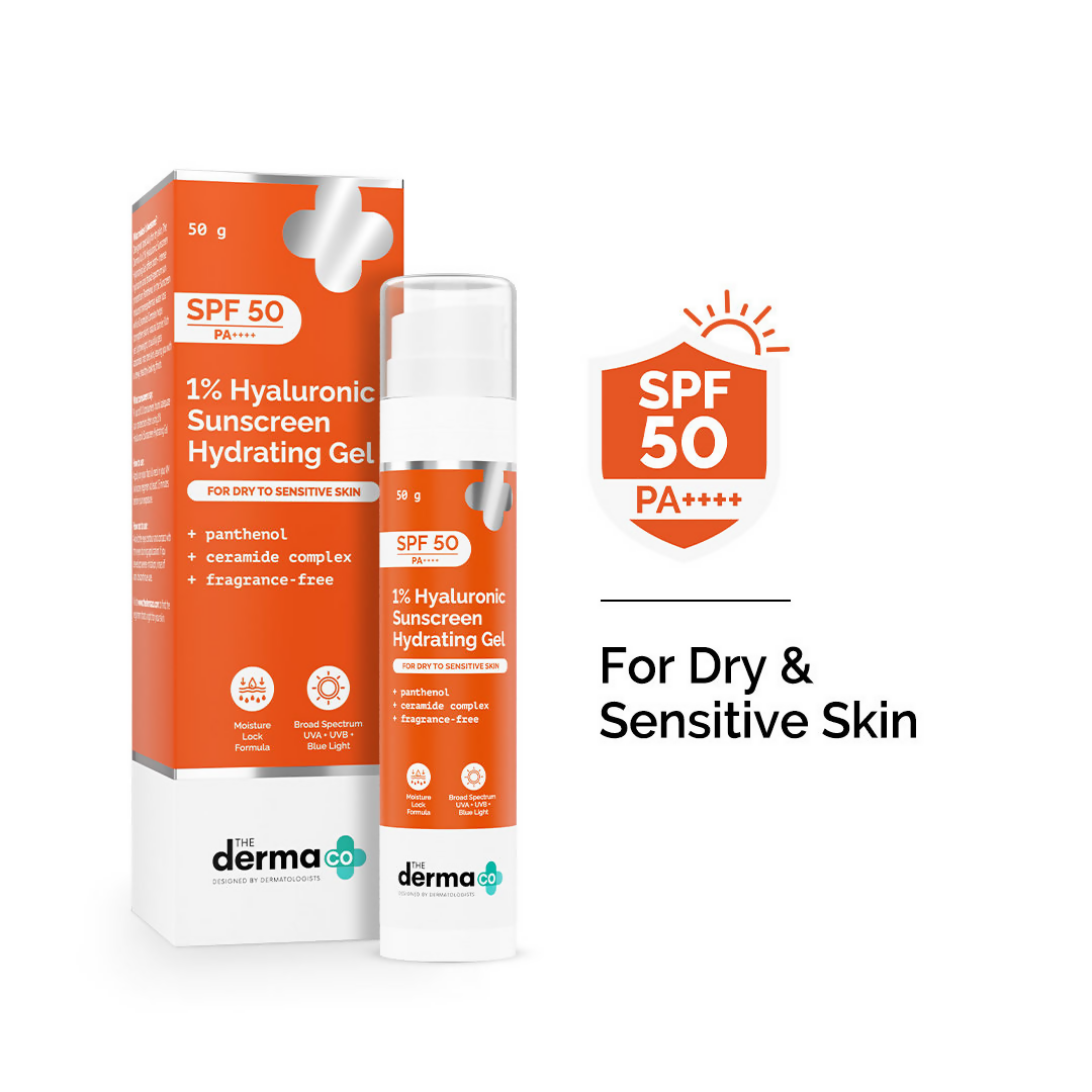 The Derma Co 1% Hyaluronic Sunscreen Hydrating Gel SPF 50 PA ++++ | Grocsy