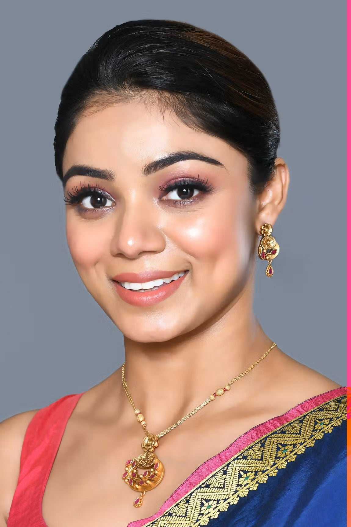 Joban Fashion Women Golden Ruby Pendant Set With Earrings | Grocsy