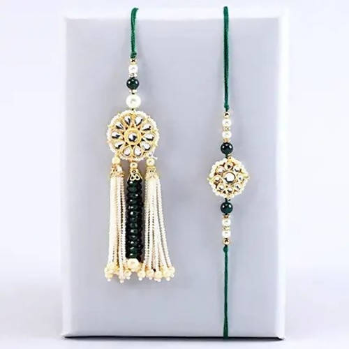 Jewel Design Lumba Rakhi Set & Kaju Katli Box | Grocsy