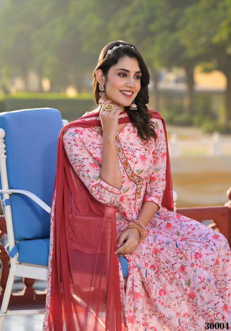Designer Stylish Light Pink Rubi Silk Stitched Suit With Dupatta - Kiyara | Grocsy