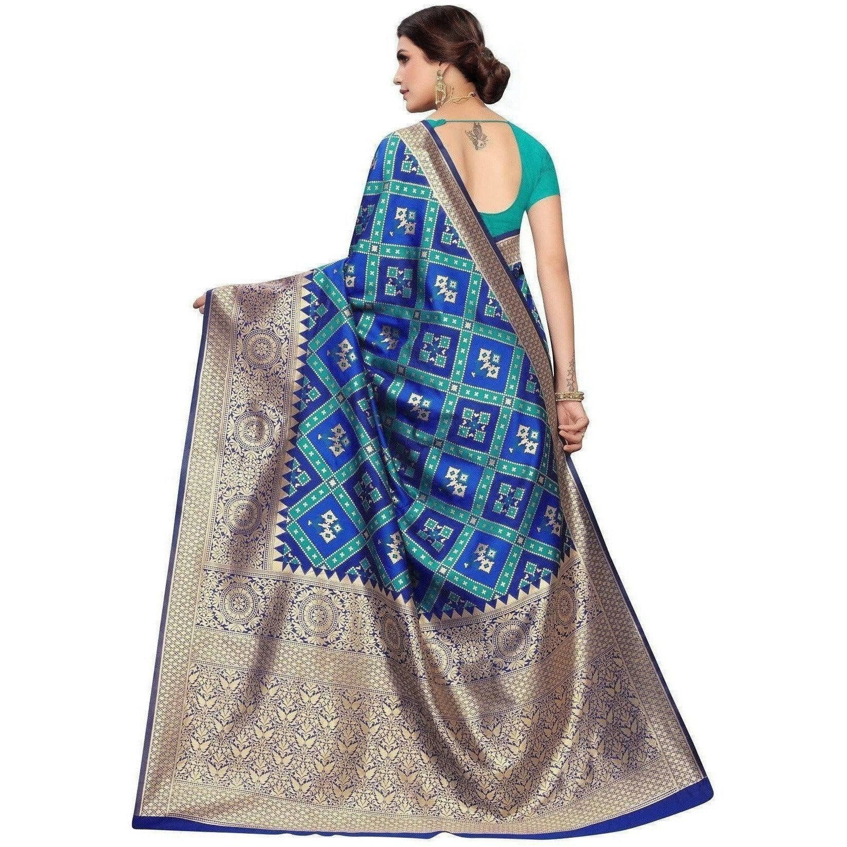 Vamika Banarasi Jaquard Blue Weaving Saree (Banarasi 18) | Grocsy