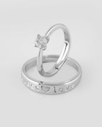 VOJ Stainless Steel Cubic Zirconia Silver Plated Adjustable Ring Set for Couple | Grocsy