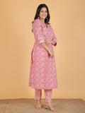 Aramya Straight Soft Cotton Abstract Print Women's Kurta Set - Pink | Grocsy
