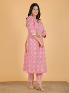 Aramya Straight Soft Cotton Abstract Print Women's Kurta Set - Pink | Grocsy