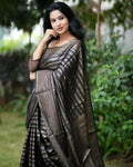 DEIANA'S Beautiful Designer Golden zari Soft Lichi Silk Saree - Black | Grocsy
