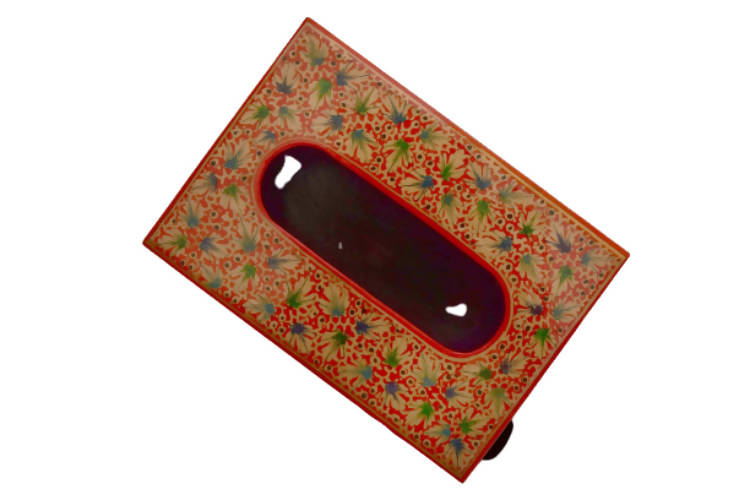 Nizalia Chinar Leaf Embossed Red Paper Mache Tissue Paper Holder | Grocsy