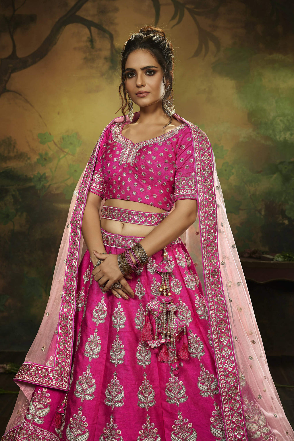 House of Panchhi Pink Pure Silk Moti & Zarkan heavy embroidery Lehenga choli & Dupatta | Grocsy