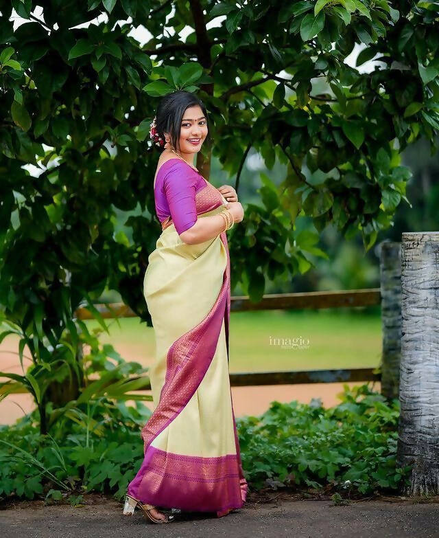 DEIANA'S Beautiful Designer Golden zari Soft Lichi Silk Saree - Pista | Grocsy