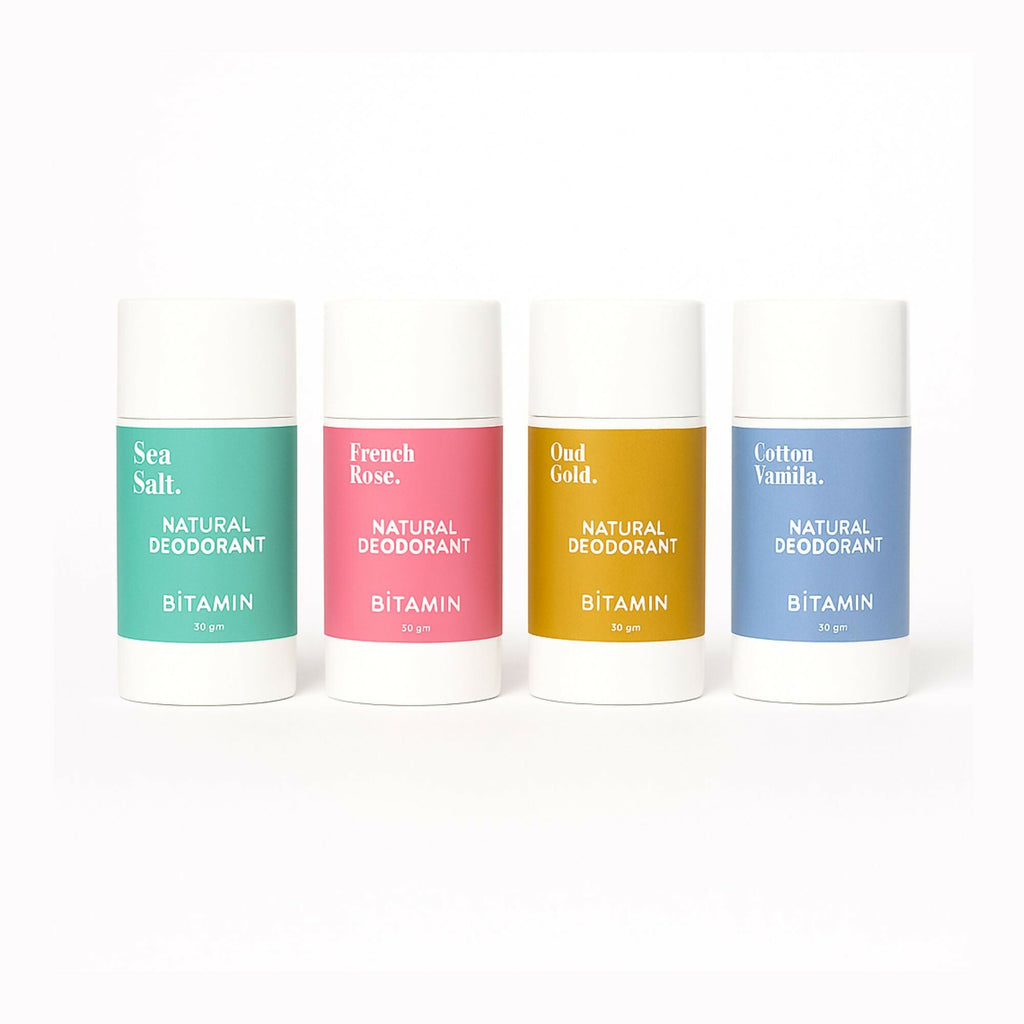 Bitamin Natural Deodorant Cotton Vanilla, Freneh Rose, Oud Gold, Sea Salt Roll On | Grocsy