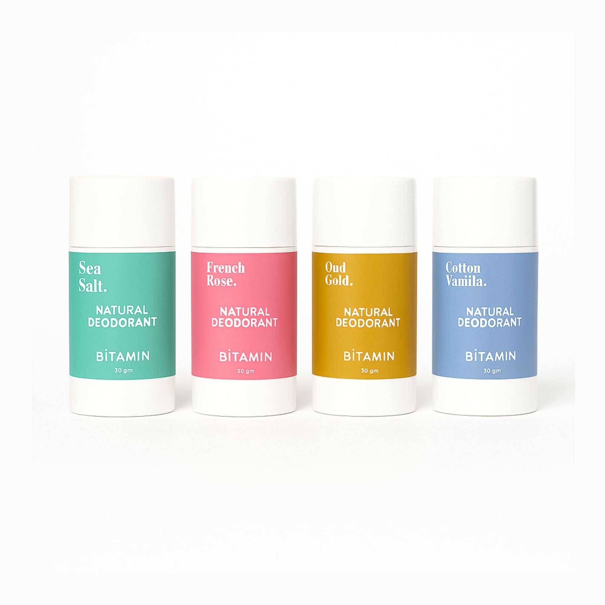 Bitamin Natural Deodorant Cotton Vanilla, Freneh Rose, Oud Gold, Sea Salt Roll On | Grocsy