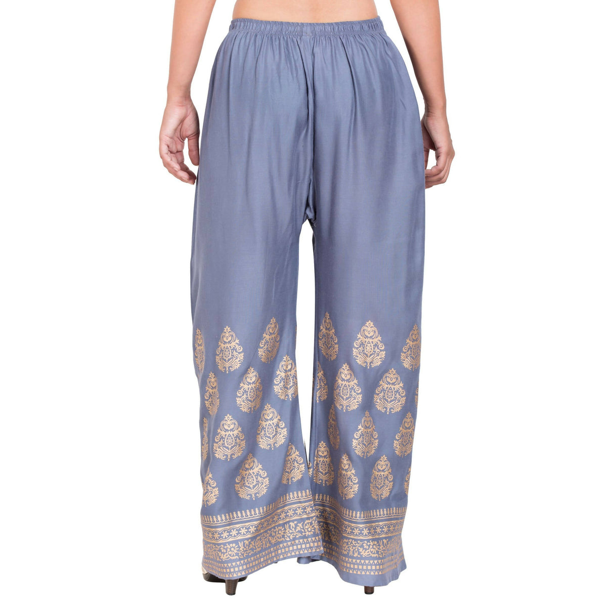 PAVONINE Grey Color Golden Printed Rayon Fabric Sharara For Women & Girls | Grocsy