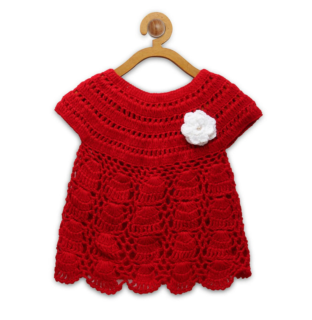 Chutput Kids Pretty Design Red Coloured Solid Frock | Grocsy