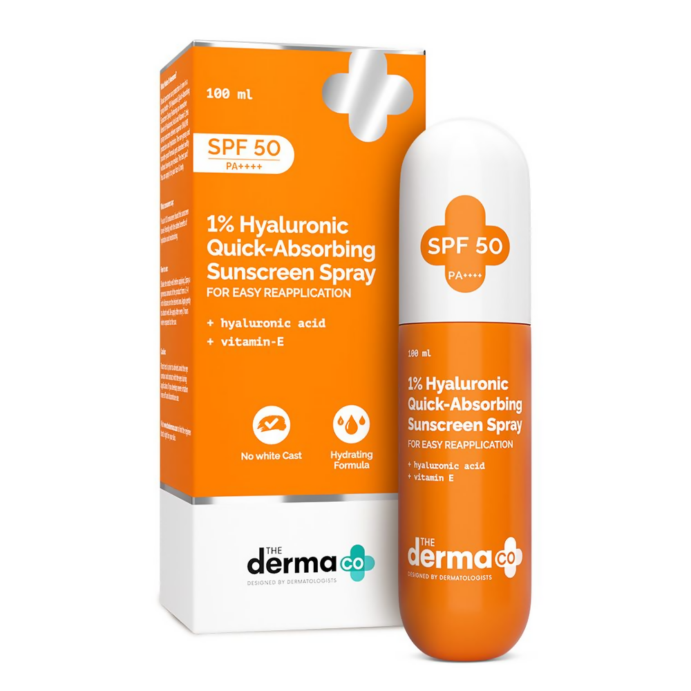 The Derma Co 1% Hyaluronic Quick-Absorbing Sunscreen Spray with Hyaluronic Acid & Vitamin E | Grocsy