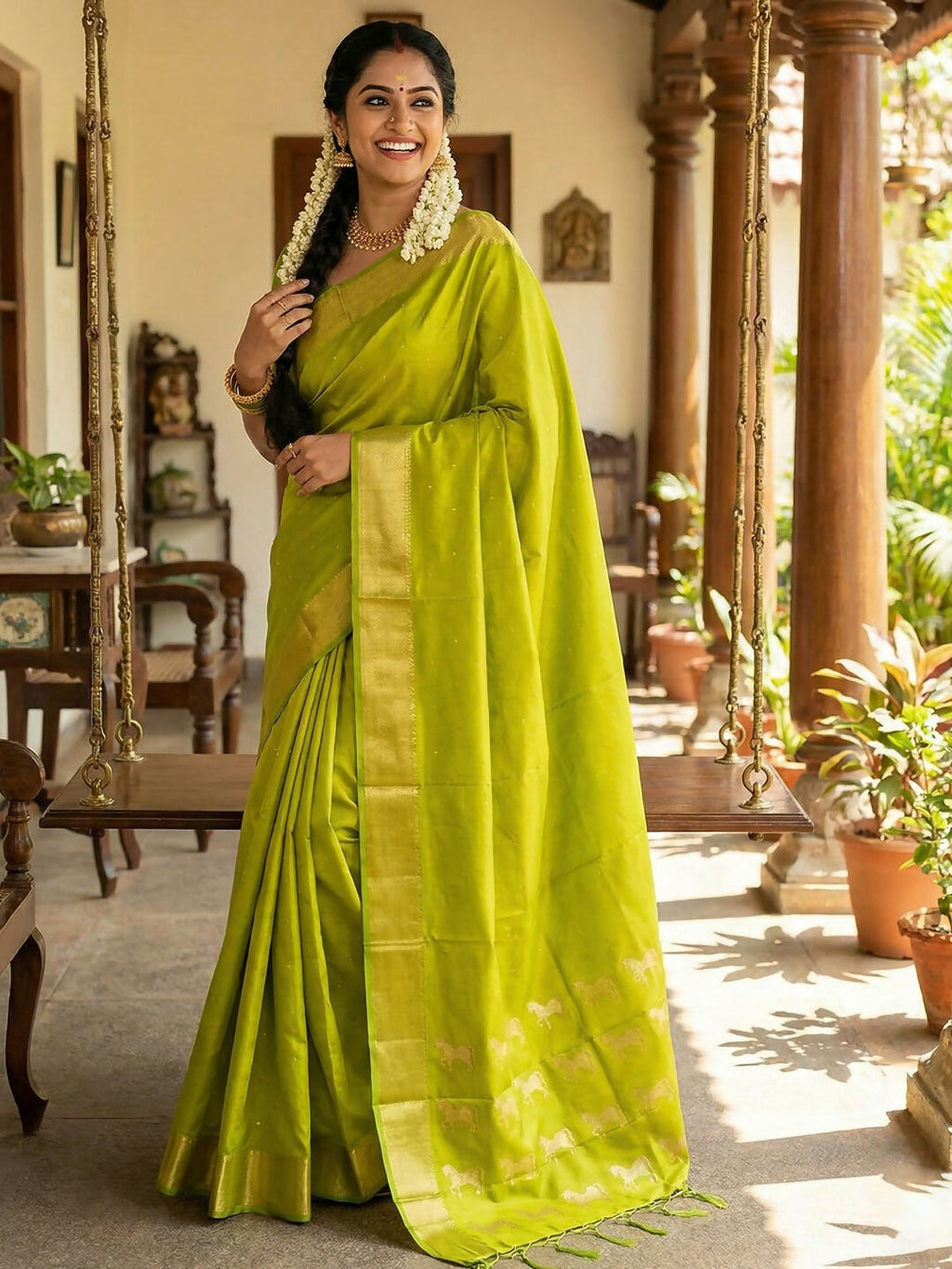 Shree Shyam Fashion Parrot Green Soft Silk Saree | Grocsy