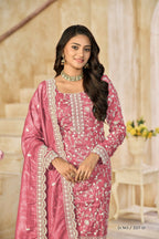 Anaita Pink Organza Crush Stitched Suit with Embroidery Work | Grocsy