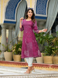 Juniper Women's Wine Beautiful Printed Liva Rayon A-Lined Kurta For Women | Grocsy