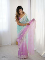 Purple Crunchy Silk Embroidery Work Party Wear Saree - Lakshita | Grocsy