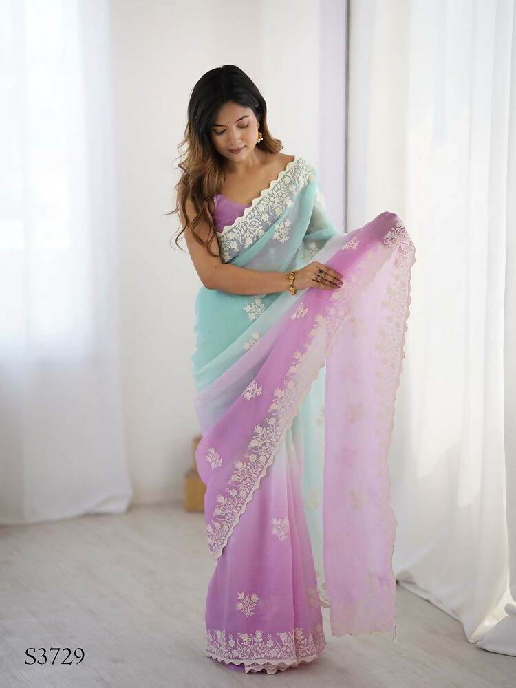 Purple Crunchy Silk Embroidery Work Party Wear Saree - Lakshita | Grocsy