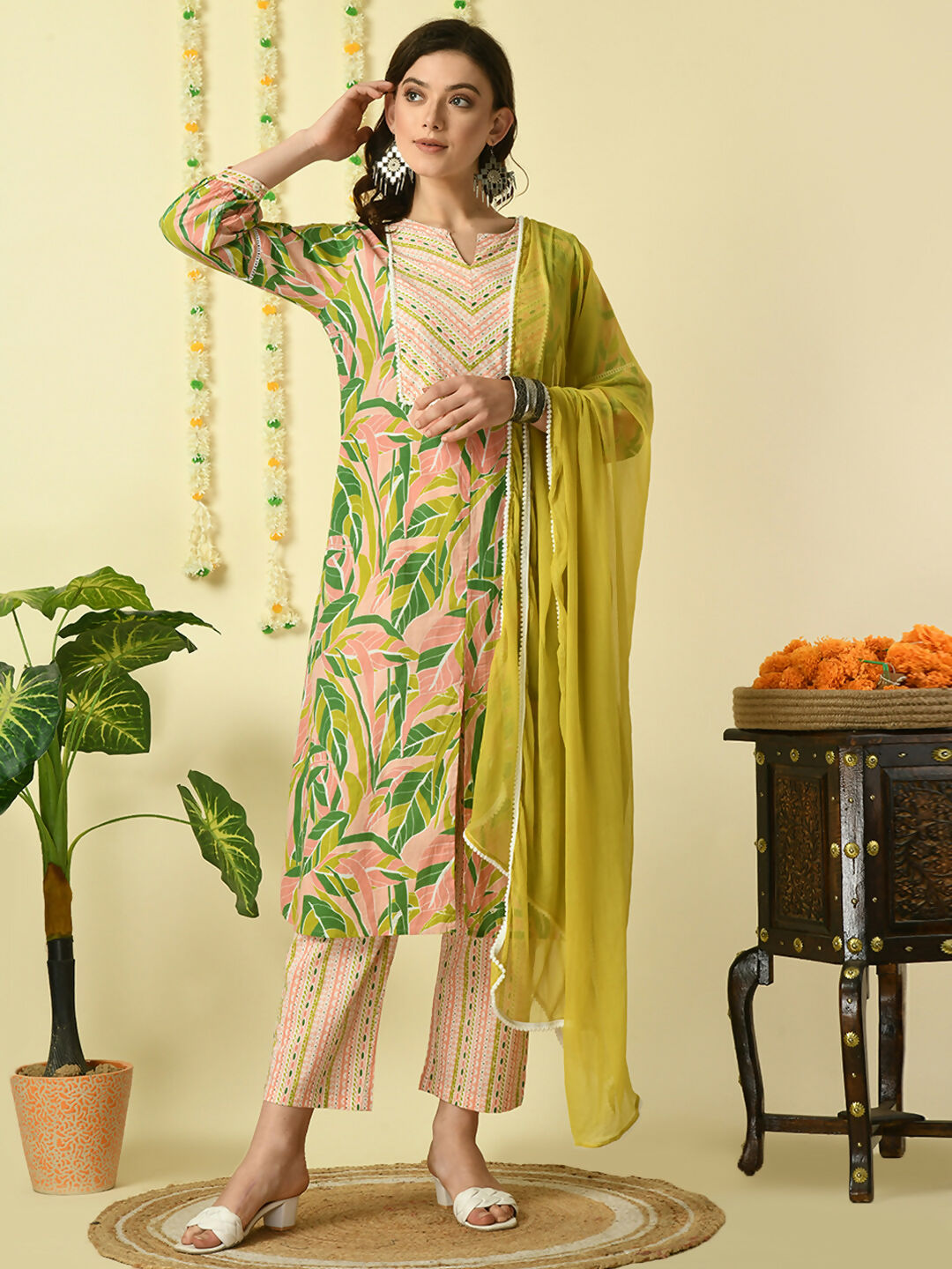 Myshka Women's Multi Pure Cotton Kurta & Palazzos With Dupatta Party Sets | Grocsy