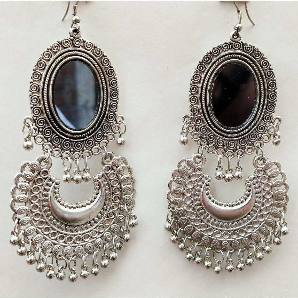MS Fashion India Kashmiri Chandbali Silver Dangle Oxidized Earrings | Grocsy