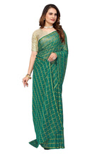 Vamika Ethnic Fire Green Jari Work Chiffon Saree | Grocsy