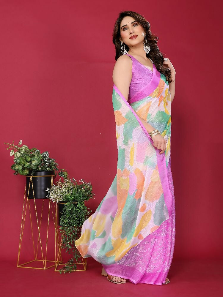 PR Fashion Purple Moss Chiffon Printed Saree | Grocsy
