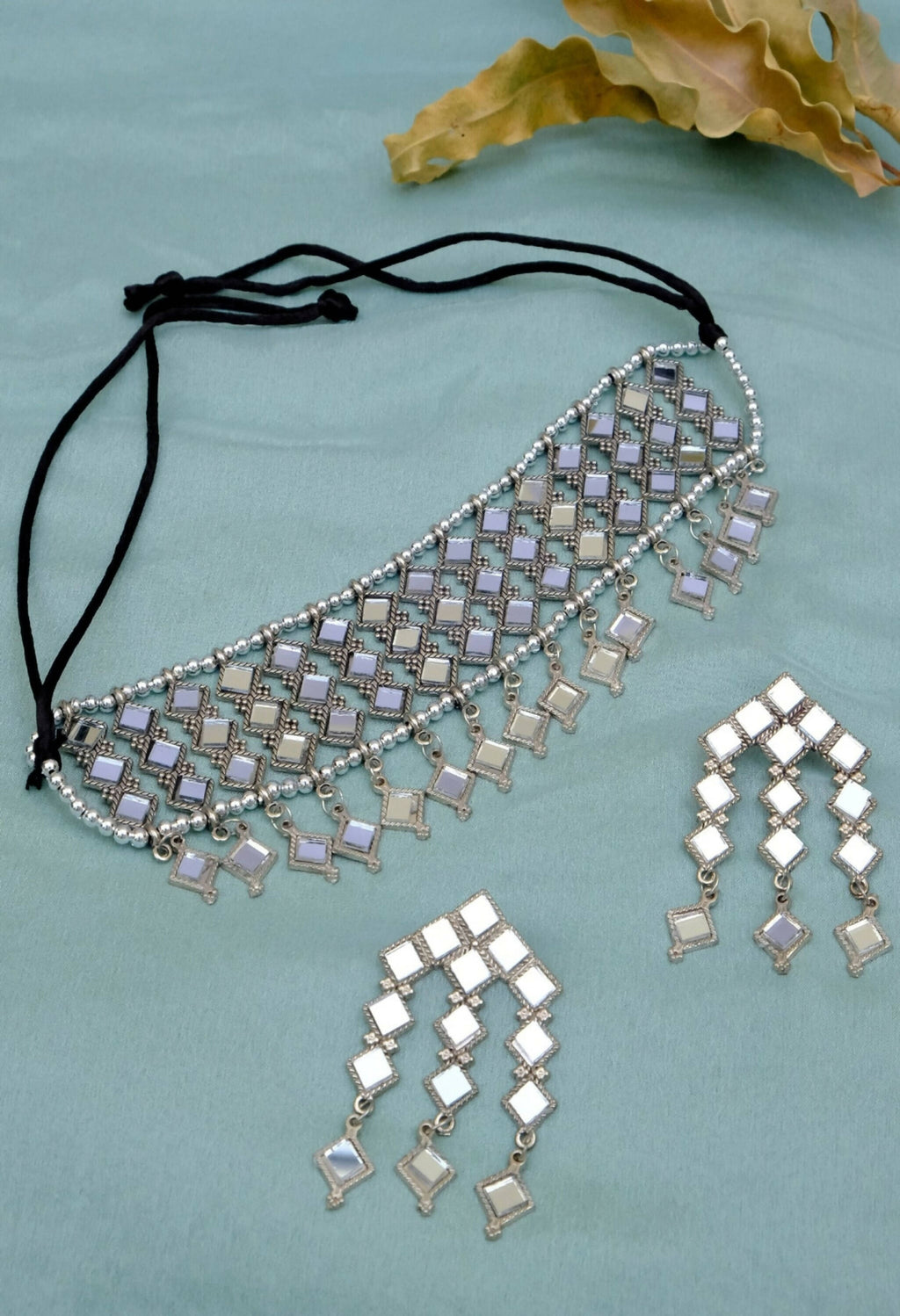 Mominos Fashion Johar Kamal Oxidised Silver-Plated Alloy Finish Mirror Choker For Women | Grocsy