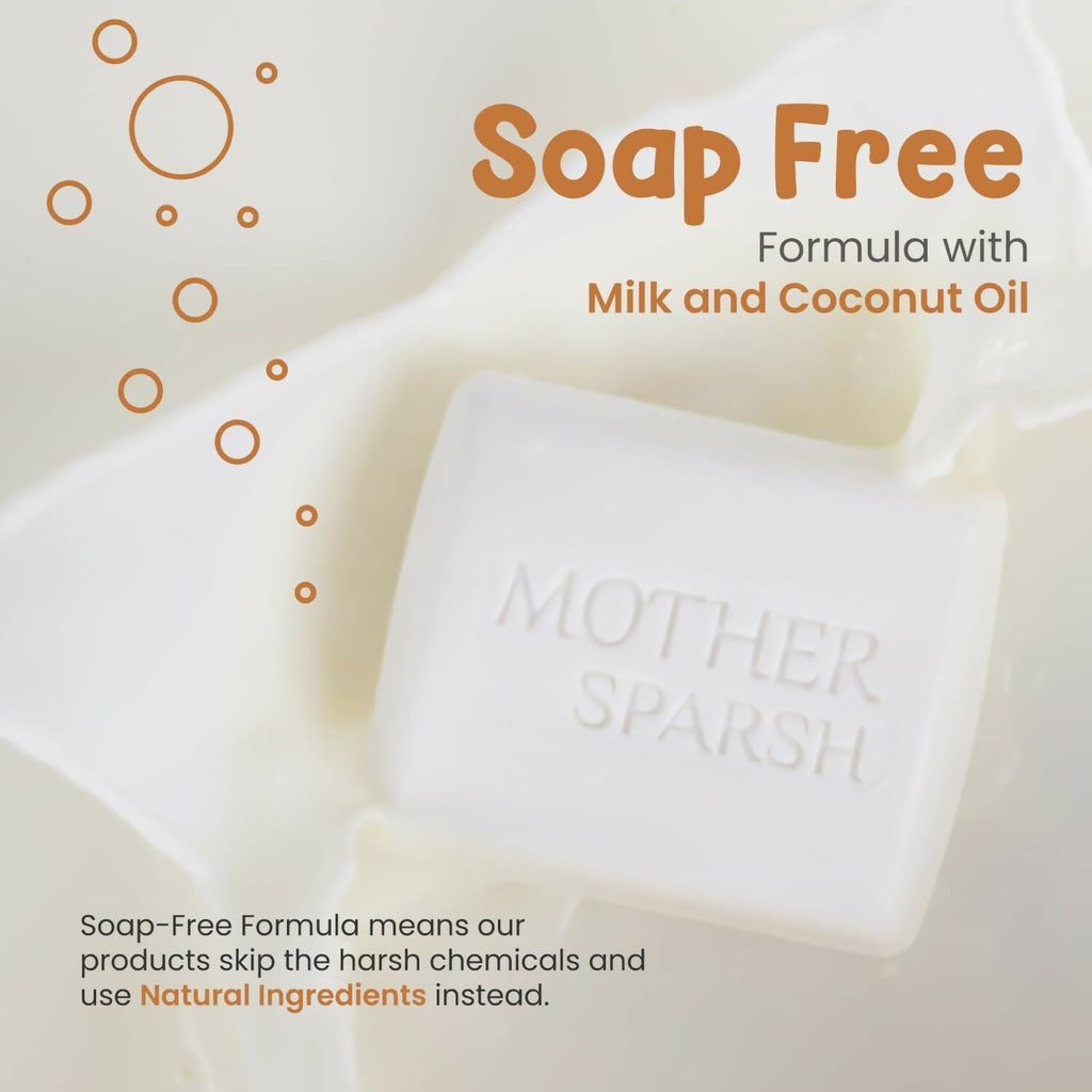 Mother Sparsh Milky Soft Baby Bathing Soap Bar For Hypoallergenic pH 5.5, Tear-Free Formulation, Prevents Dryness | Grocsy