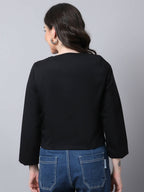 Even Apparels Black Linen Cotton Open Front Statement Women's Jacket | Grocsy