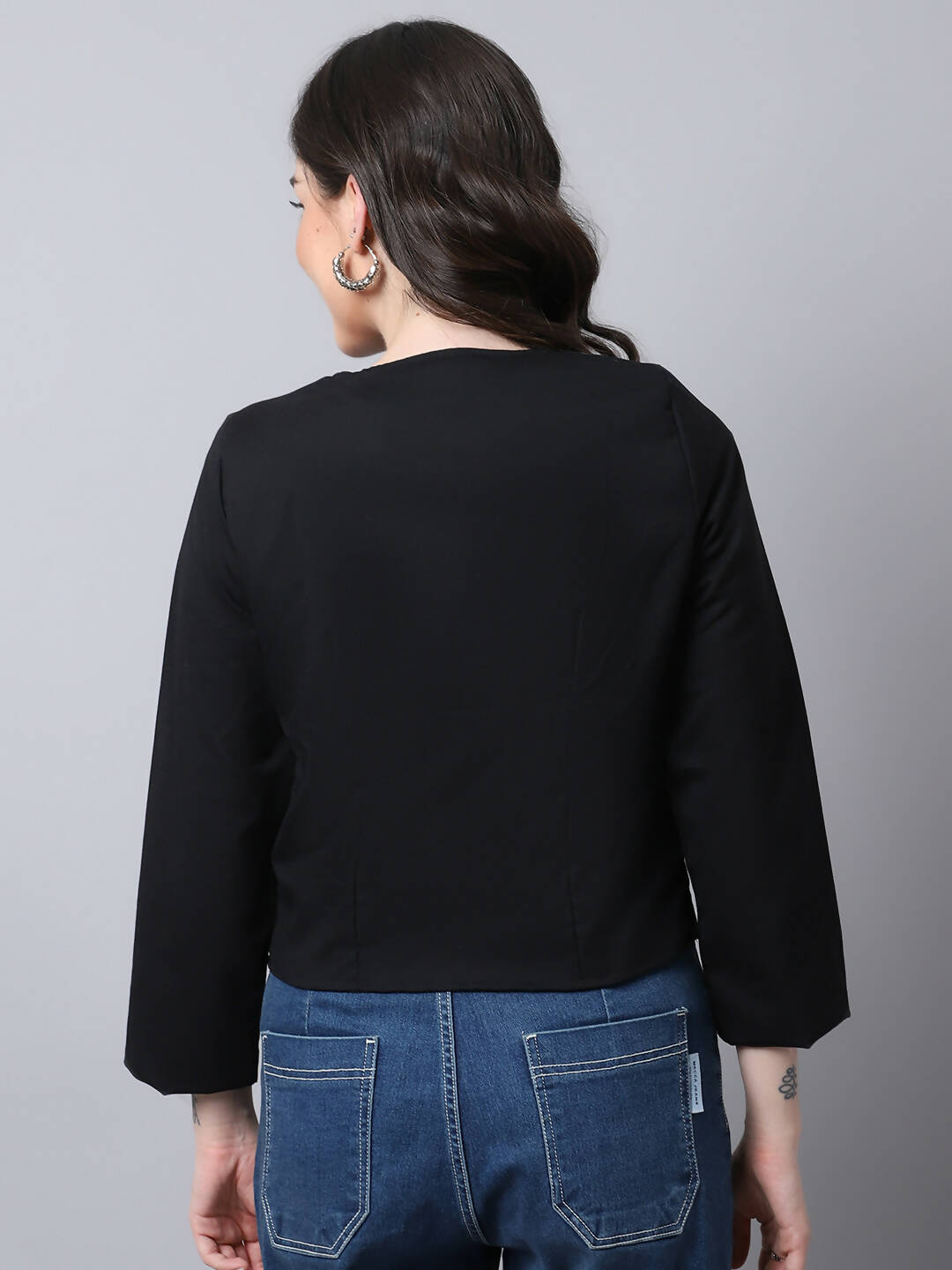 Even Apparels Black Linen Cotton Open Front Statement Women's Jacket | Grocsy