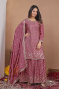 Teeya Creation Dark Onion Color Chinon Silk Wedding Wear Trending Palazzo Set | Grocsy