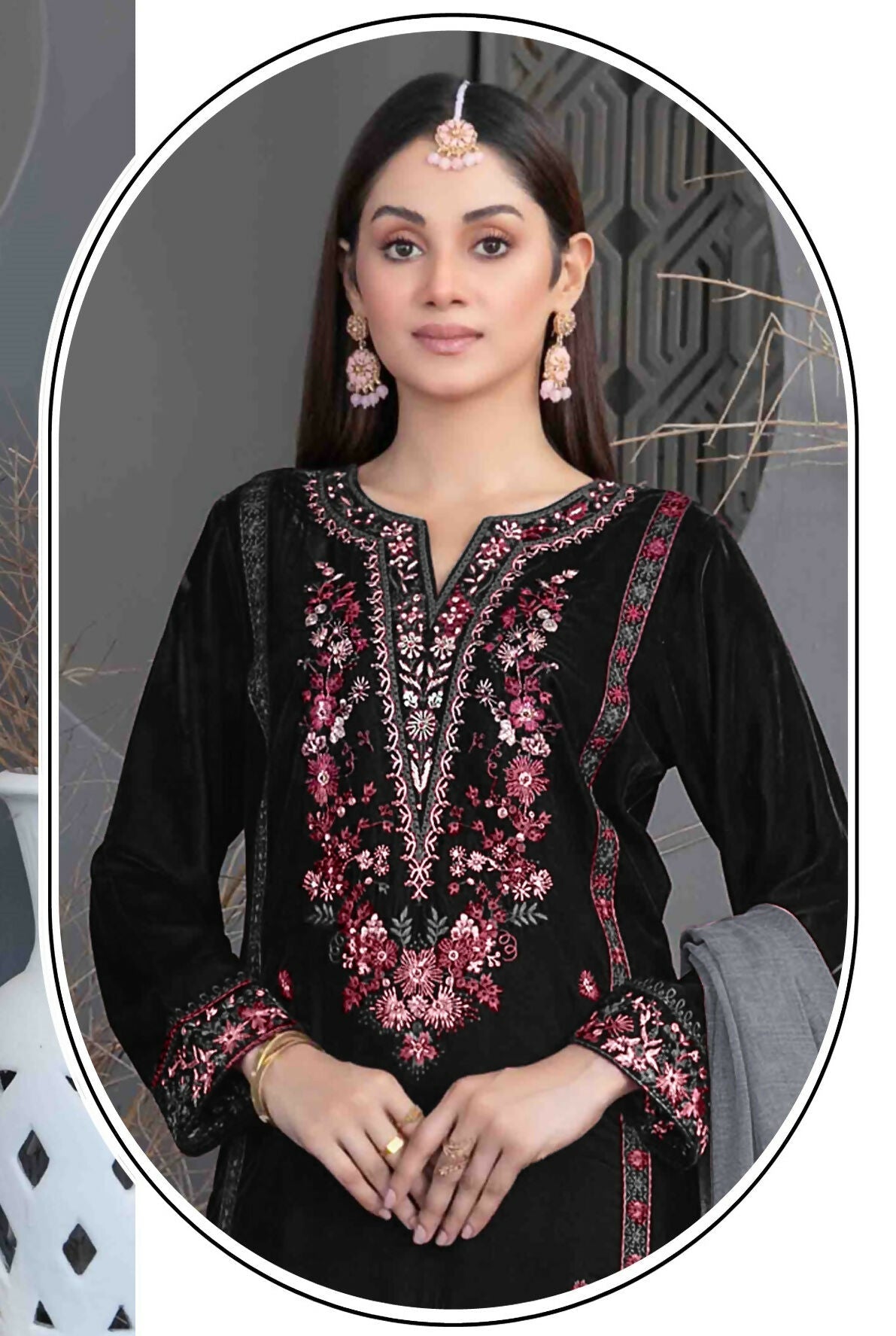 Anaita Black Velvet Suit with Embroidery Sequence Work | Grocsy